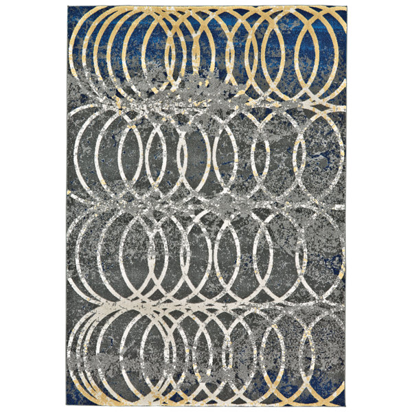 Corrigan Studio® Jefrey Contemporary Spiral Print Rug, Gray/Blue, 6Ft